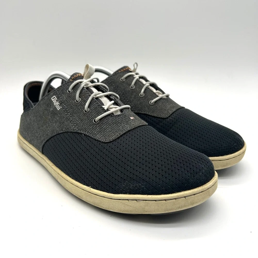 Olukai Nohea Moku Sneakers Mens Size 10 Black Charcoal Mesh Boat Shoes Casual